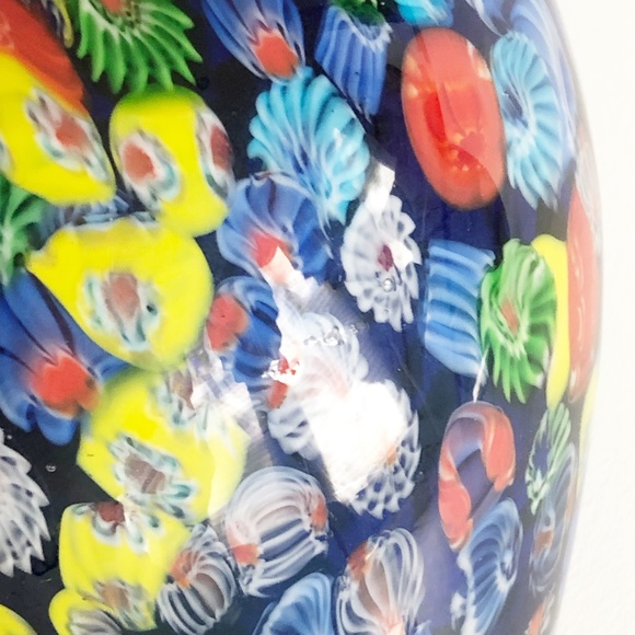 Millefiori Cobalt Blue Art Glass Bouquet Vase 7in Tall Heavy! - Picture 12 of 12